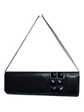 VTG Whiting & Davis Black Metal Mesh w/Suede Clutch Envelope Geometric Studded